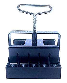 Ladbrooke Micro 20 block maker in use, showing compact 3/4-inch blocks for small seeds.