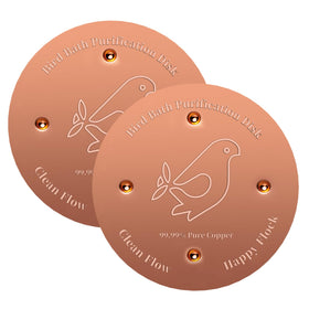 Laddatz copper bird bath disc in outdoor use, weatherproof and durable.