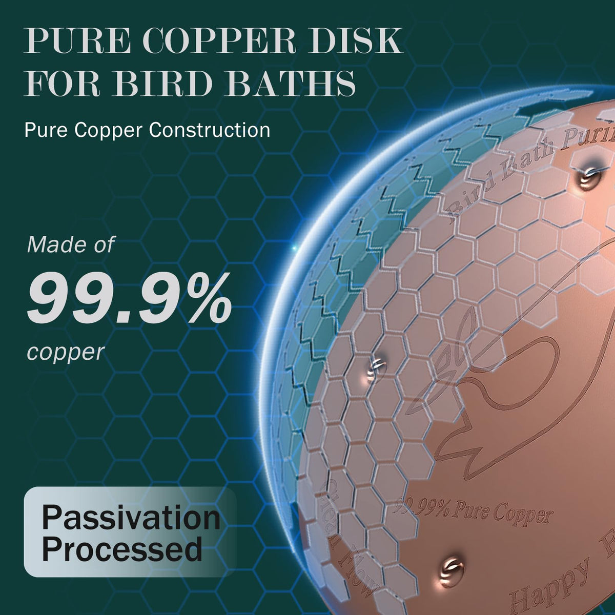 Laddatz copper bird bath disc, 4-inch diameter for universal fit.