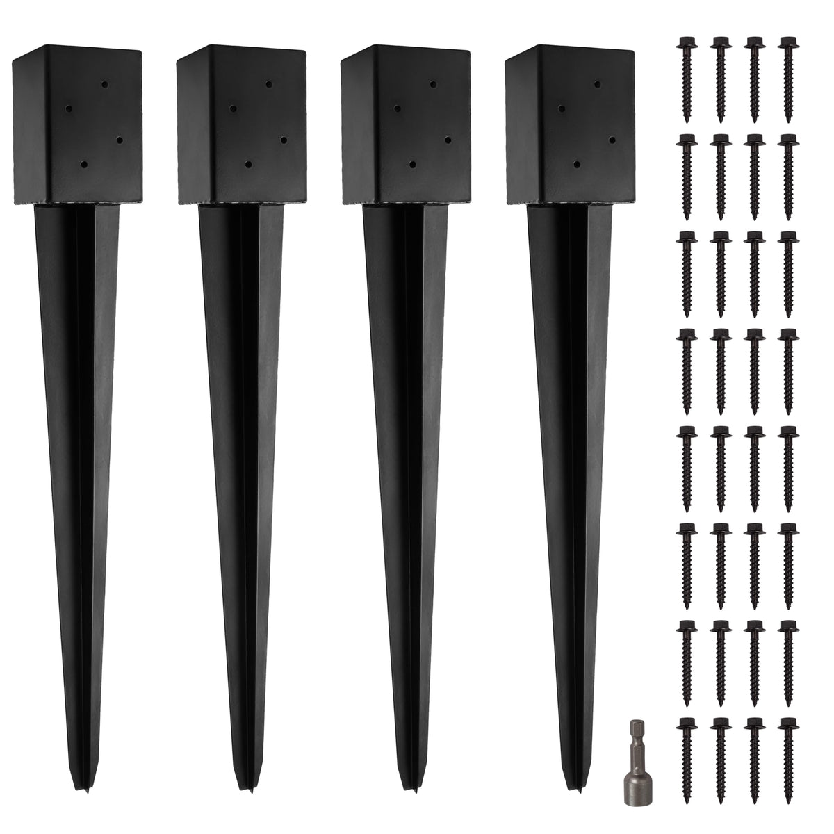 LADECH 4x4 post anchor ground spike stabilizing a wooden post without concrete