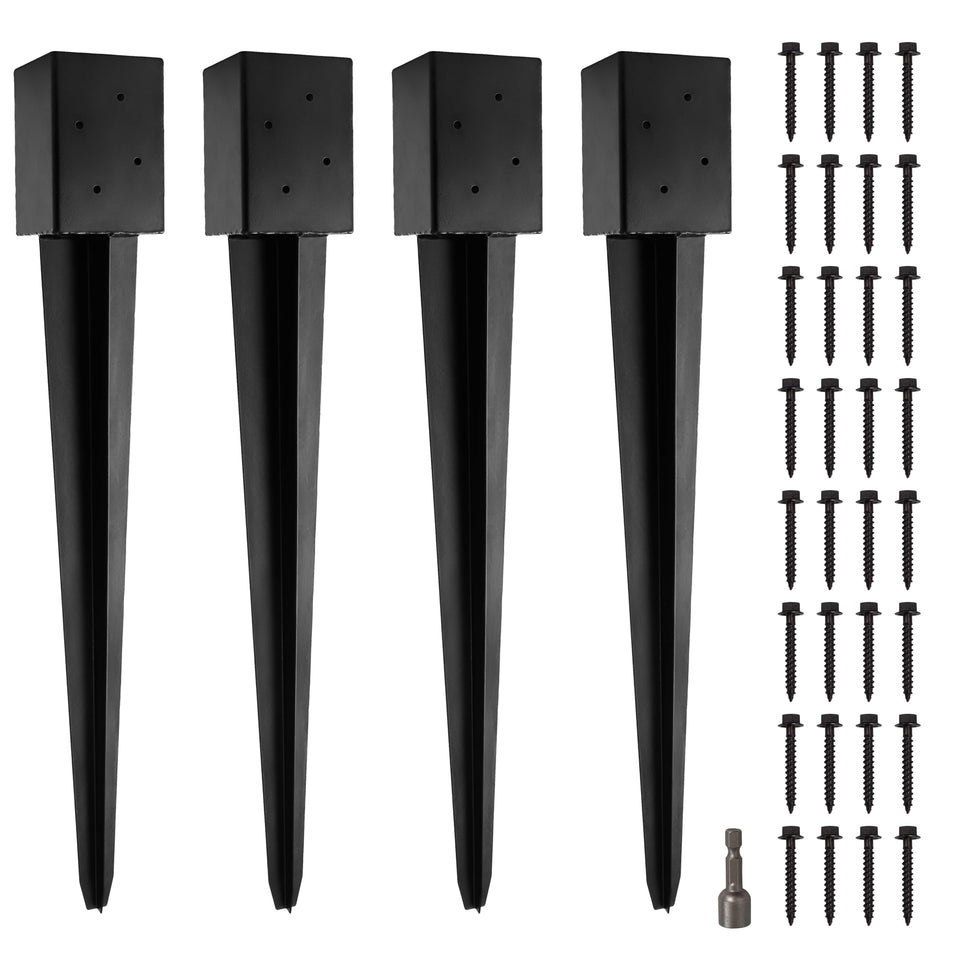 LADECH 4x4 post anchor ground spike stabilizing a wooden post without concrete
