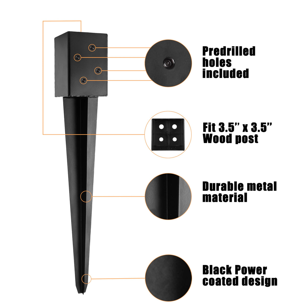 LADECH black powder-coated post anchor shown on a sturdy wooden post.