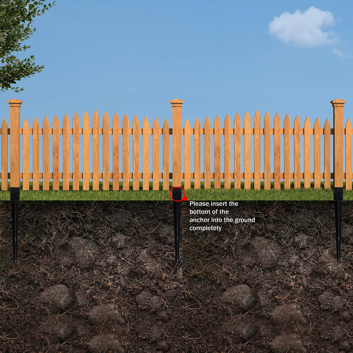 LADECH fence post anchor installation setup for garden or deck posts