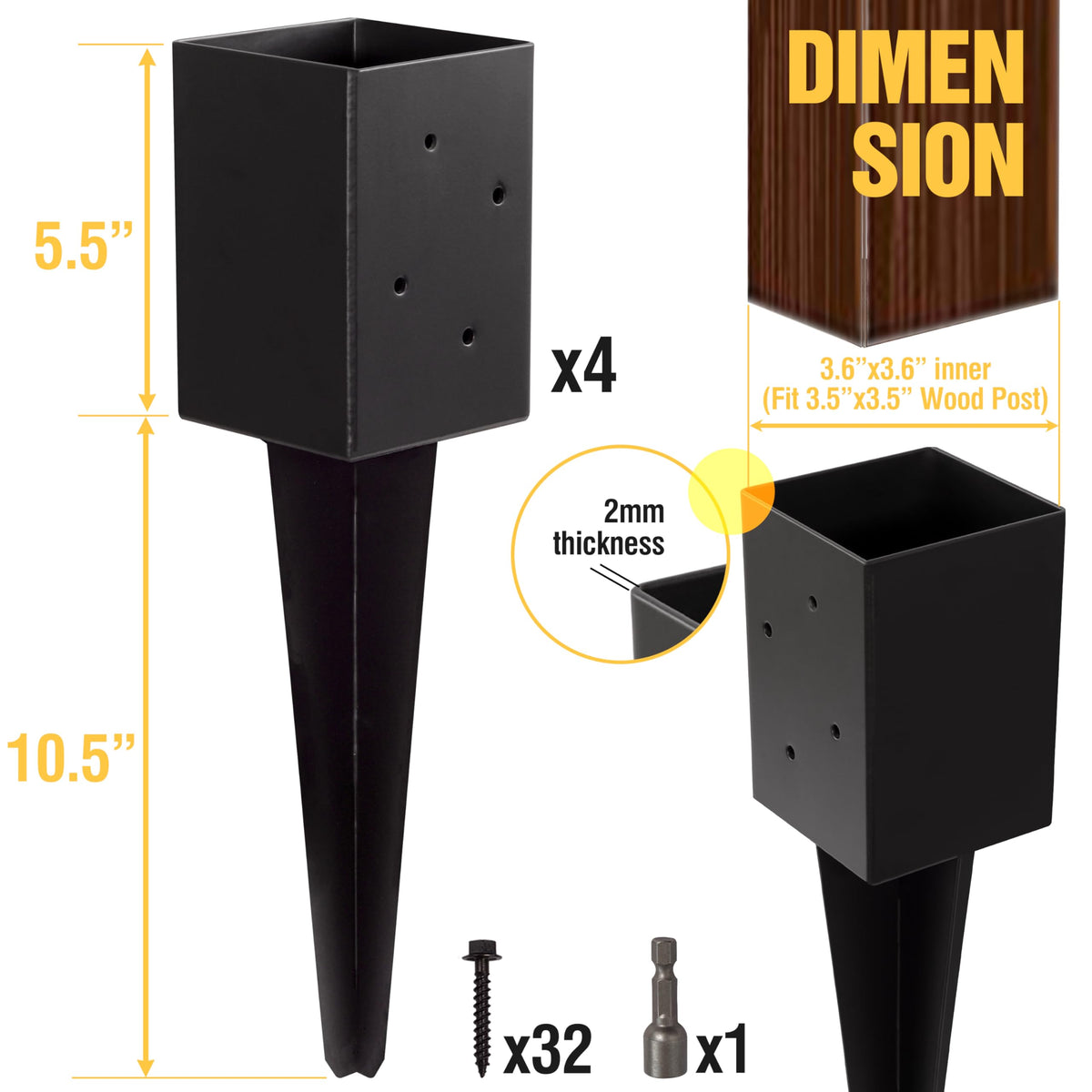 LADECH ground spike in use stabilizing a post outdoors