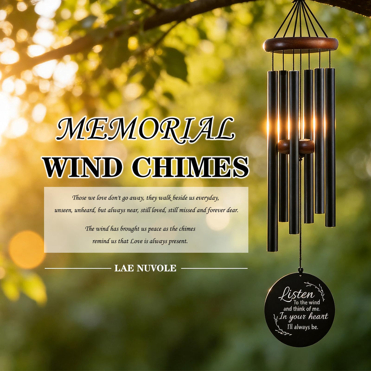 Lae Nuvole deep-tone windchimes deliver calm, melodic sound outdoors.