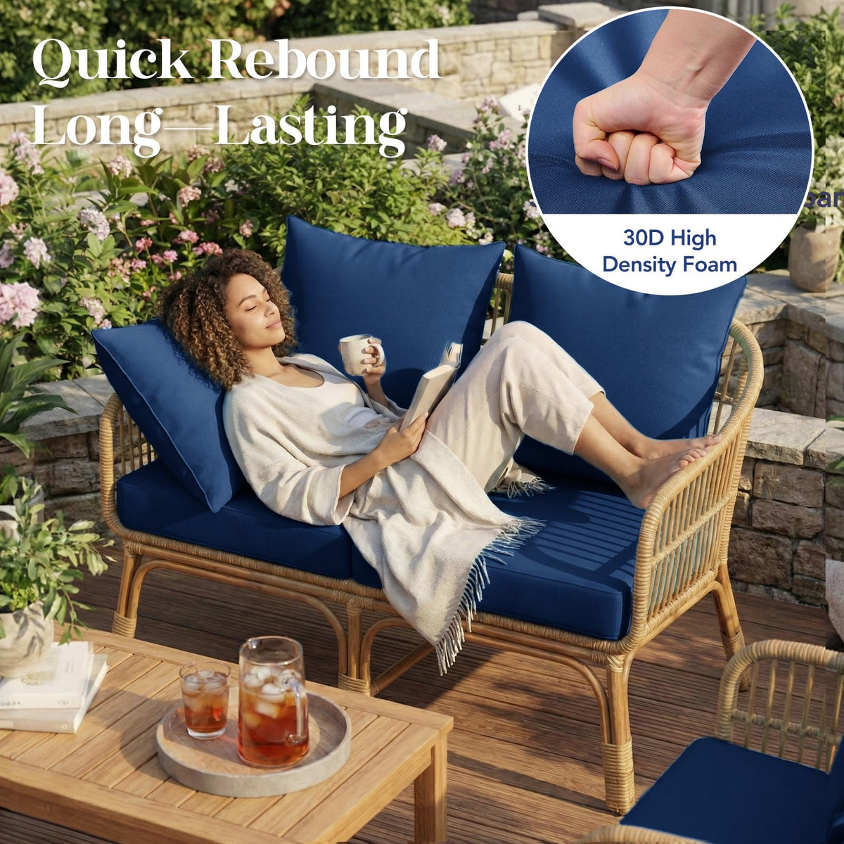 L'AGRATY backrest cushions filled with soft polyester for relaxed posture.