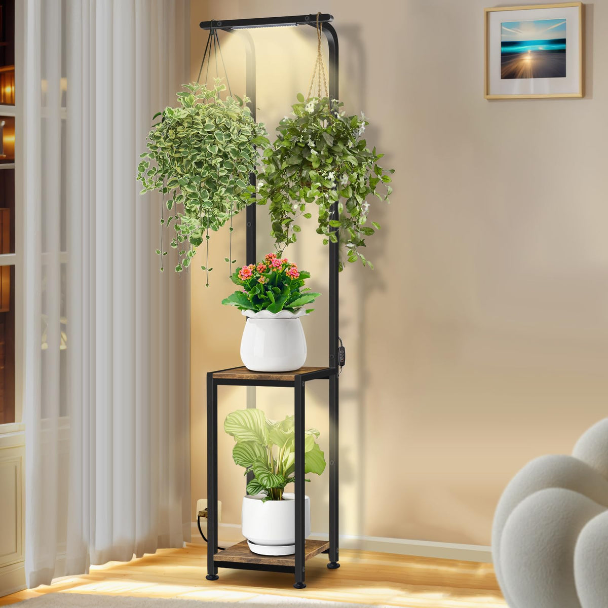 LAIDUOLEOE plant stand with grow lights top view, showing organized display
