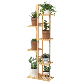 Laiensia bamboo finish shelf supports sturdy plant organization.