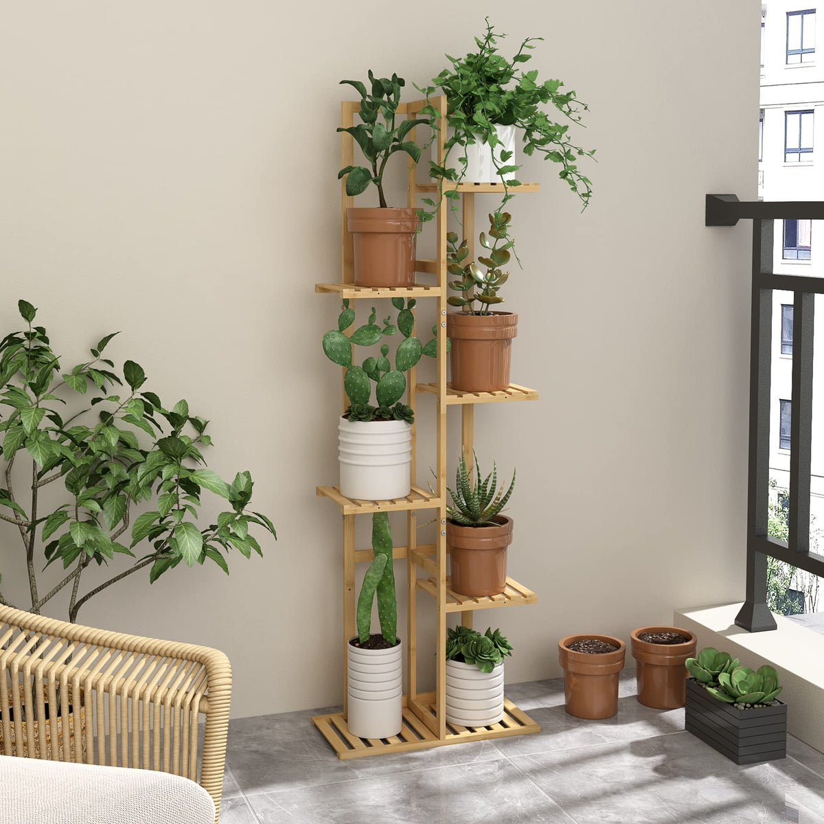 Laiensia 6-tier display rack highlights multiple plants and decor.