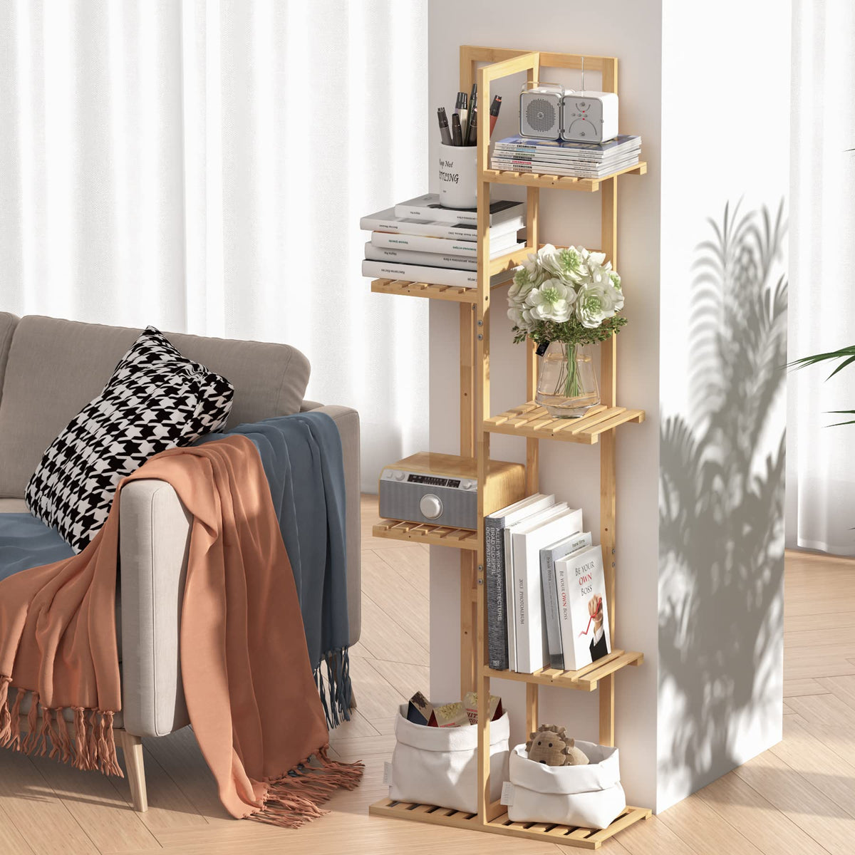 Laiensia indoor-outdoor bamboo stand ready for patio display.
