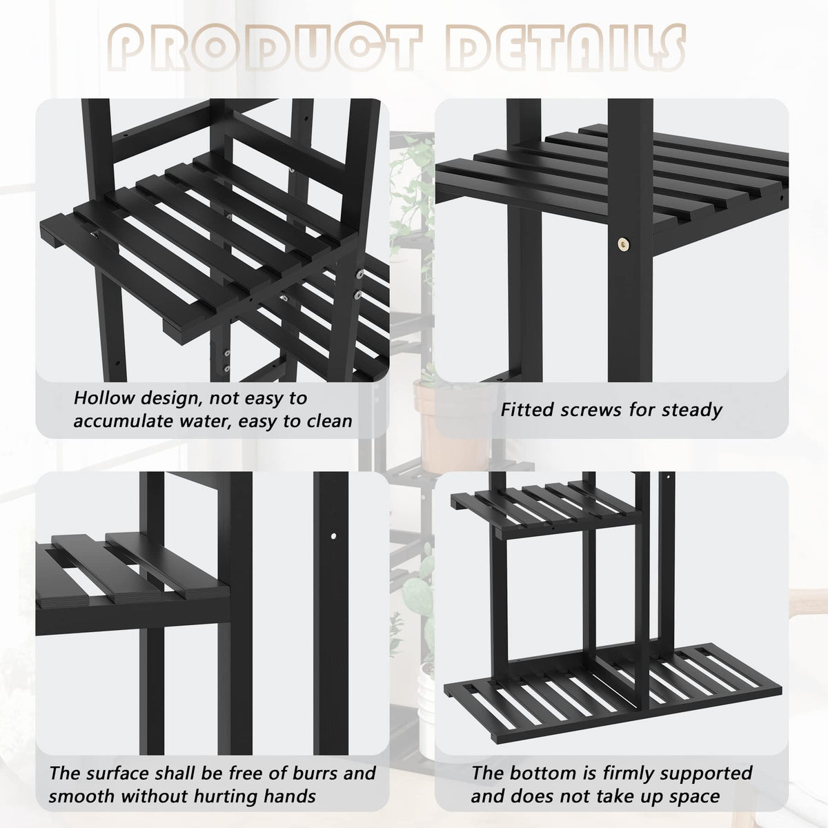 Laiensia 5-tier bamboo stand close-up of smooth finish.