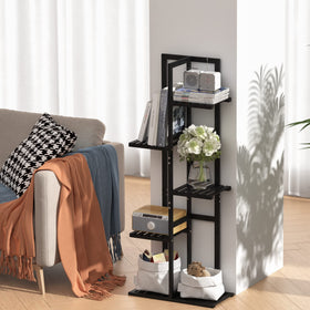Laiensia 5-tier bamboo stand on outdoor patio ideal for garden organization.