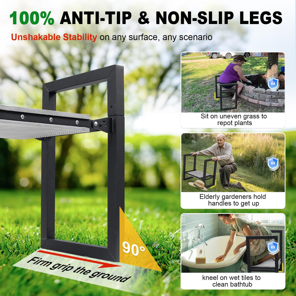 LAKEROD kneeler features wide 12.7-inch pads for knee protection and comfort.