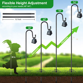 LAKEROD no-tools height adjustment up to 78 inches for versatile garden setups.