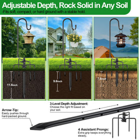 LAKEROD shepherd's hook design enables wind-resistant hanging of feeders and decor.