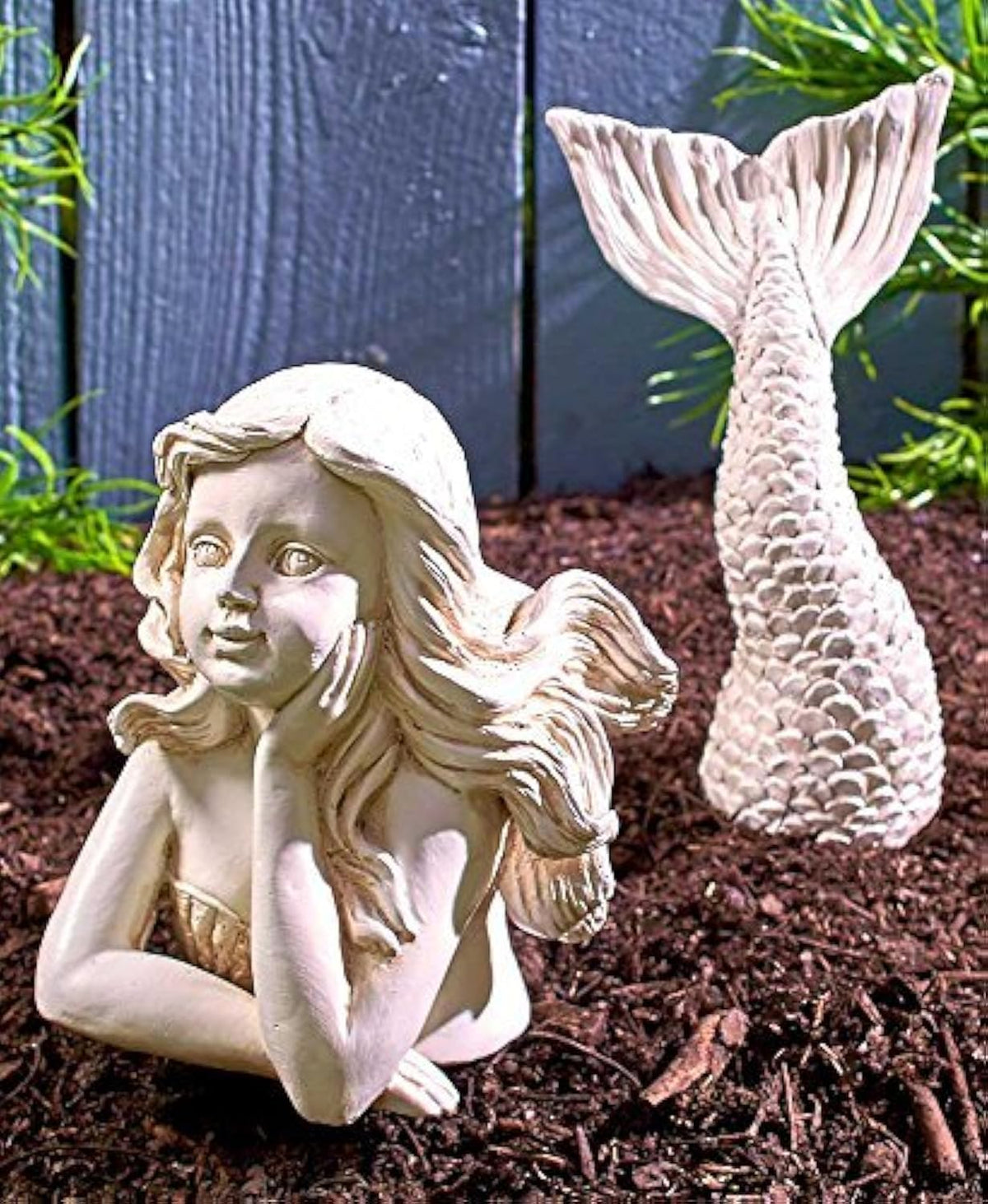 Lakeside Mermaid Garden Statue in two-piece design with stake for secure yard decor