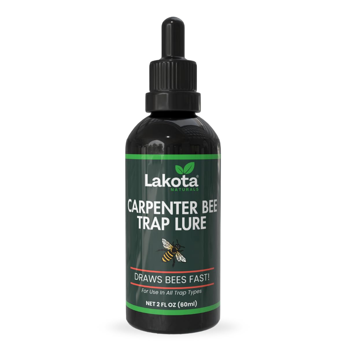 Lakota Naturals carpenter bee lure bottle attracting bees to traps.