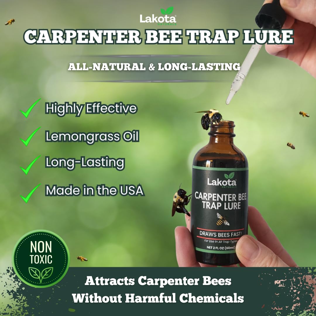 Lakota Naturals outdoor traps on wood surfaces attract bees.