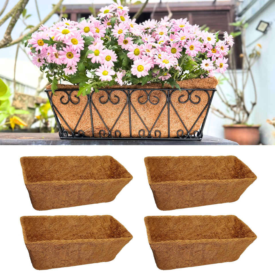 LáLáGreen 16in rectangular coco liner in basket for healthy root drainage.
