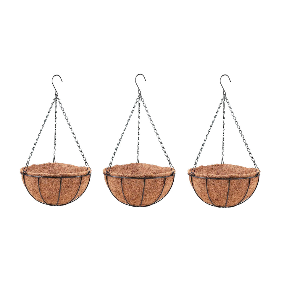 LáLáGreen 3-pack hanging basket with coco liner, ideal for patio plant displays.