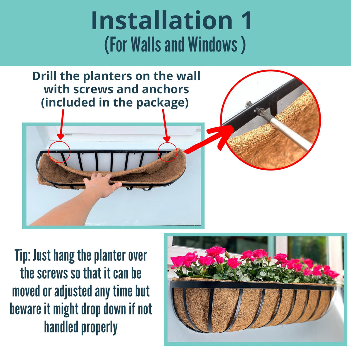 LáLáGreen black-metal rail planter close-up for durable outdoor use.