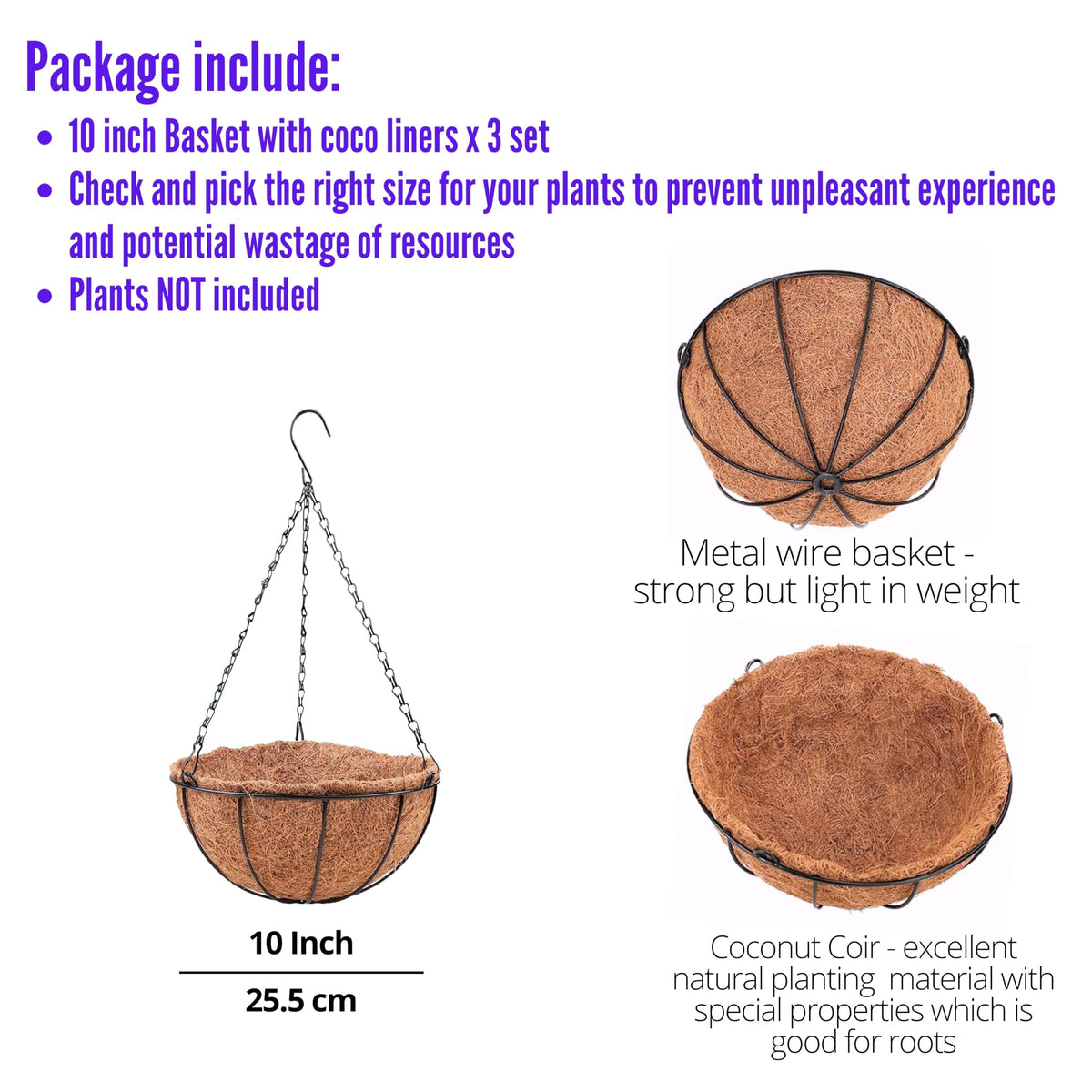 LáLáGreen hanging basket with metal wire frame for easy garden décor.