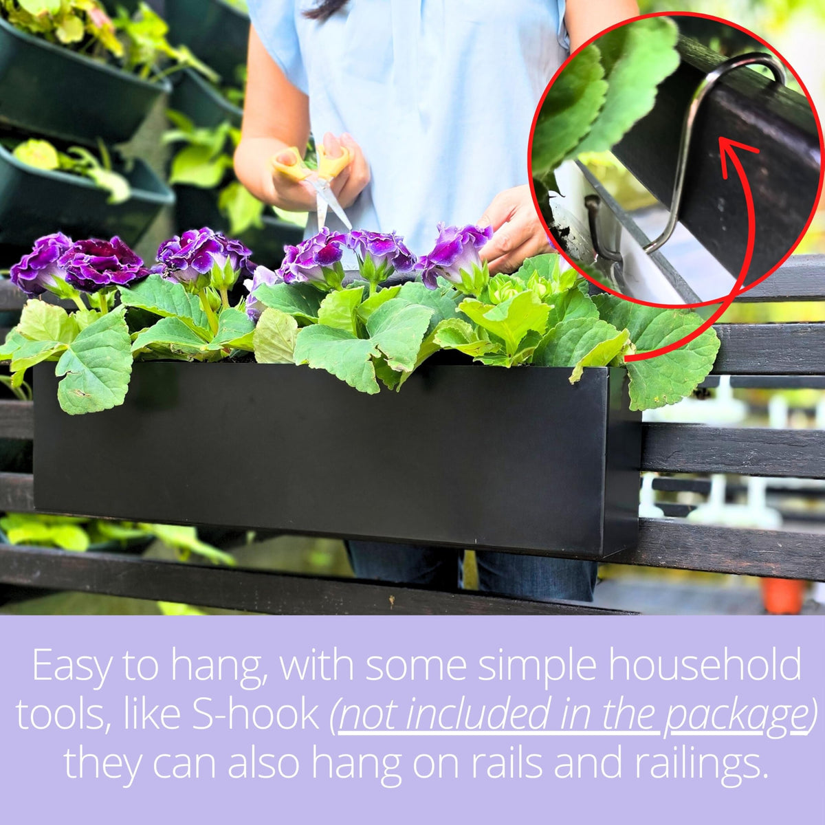LáLáGreen wall box on railing adds modern garden accent