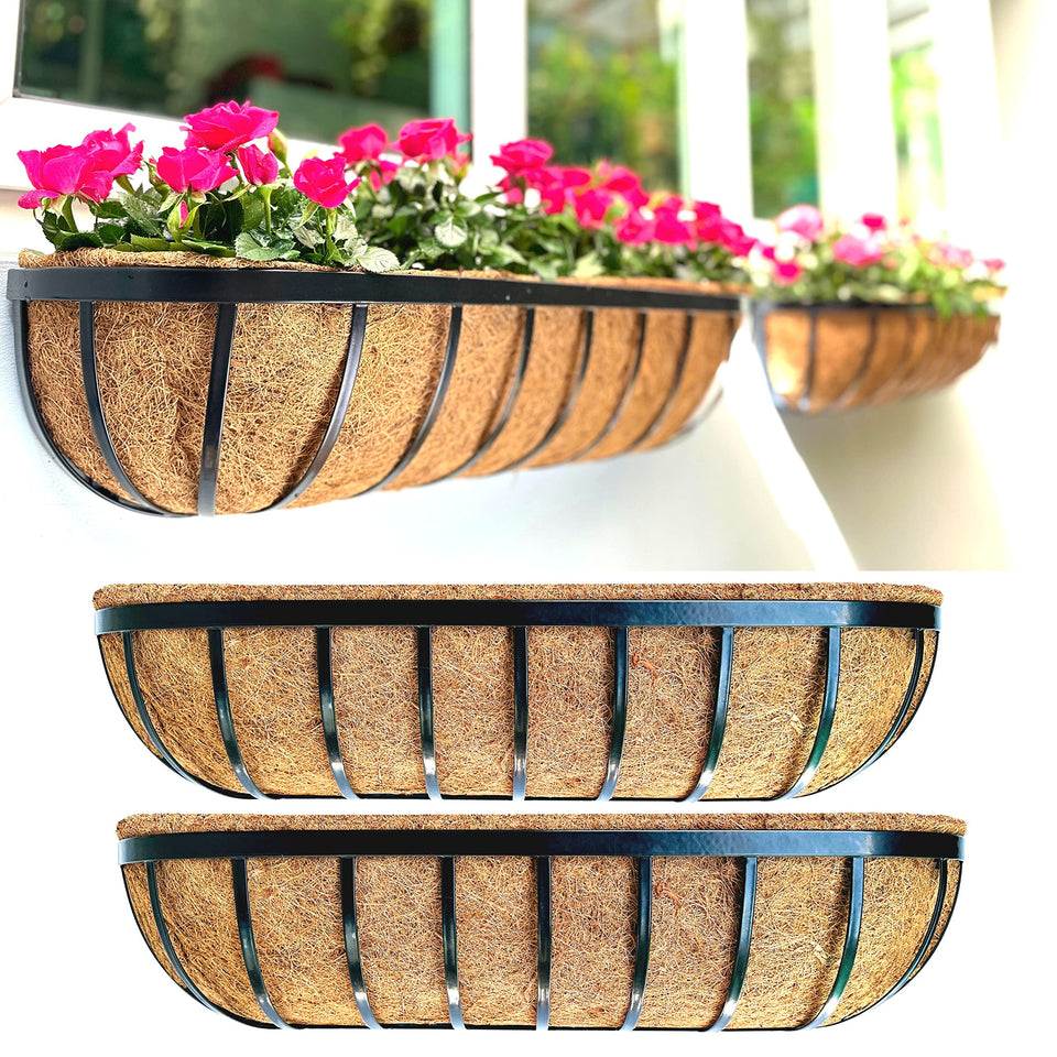 LaLaGreen outdoor wall planter 30-inch two-pack in black metal for balcony greenery.