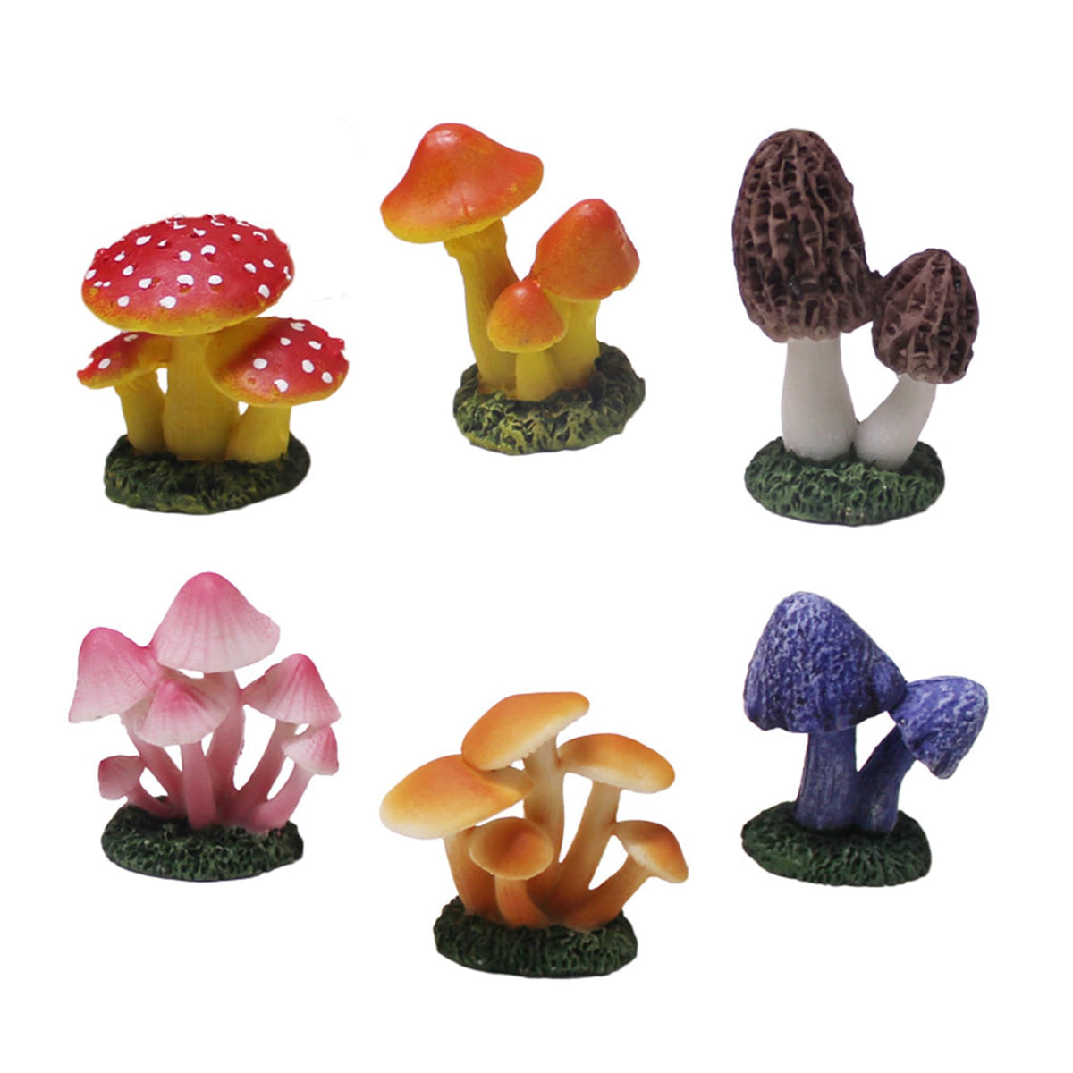 Lamnes mini resin mushroom figurines in a 6-piece set for charming fairy garden accents
