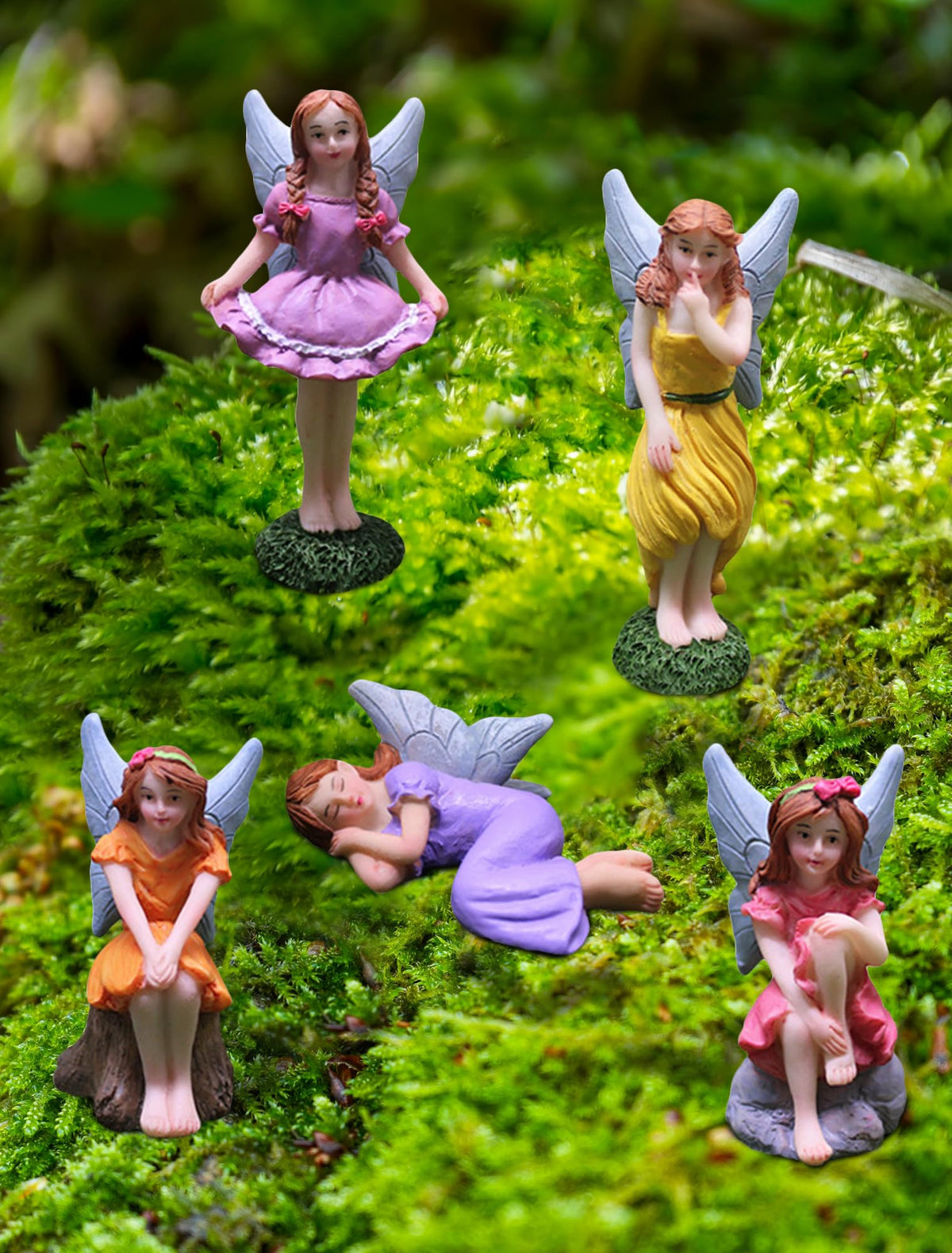 Lamnes small resin figures perfect for fairy gardens, bonsai displays, or shelf decorations.