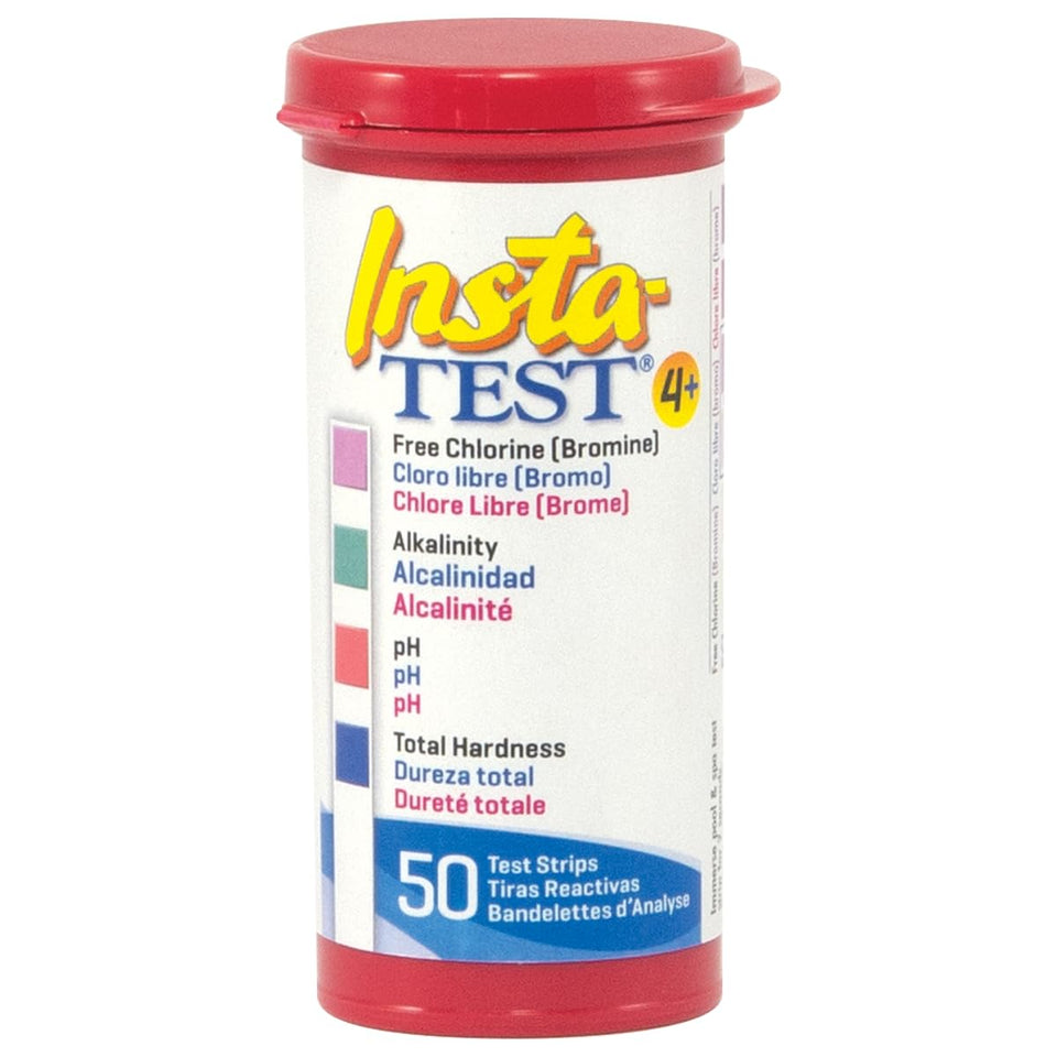 LaMotte Insta-Test 4 Plus strip dip-read shows quick pool chemistry results.