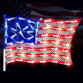 LAMPHOME 14-Inch lighted flag window decor with vivid red, white, and blue bulbs for curb appeal.