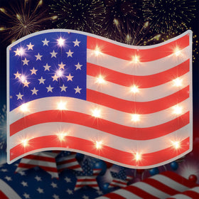 LAMPHOME 17.3-inch flag window silhouette glows with red, white and blue for bold curb appeal.