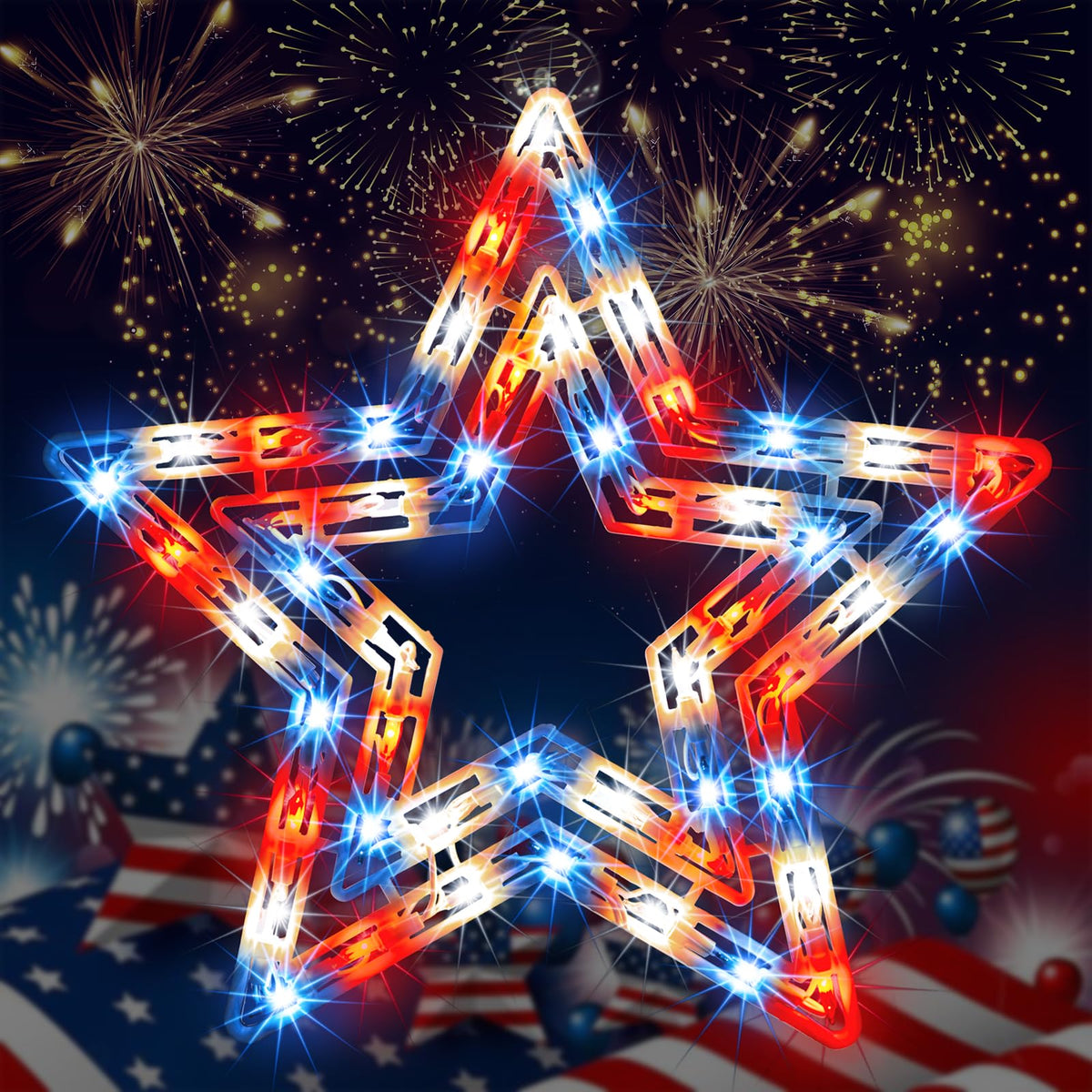 Lamphome holiday yard lights create a warm patriotic atmosphere.
