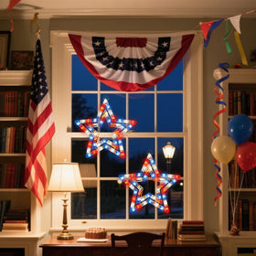 Lamphome outdoor-safe indoor-outdoor patriotic lights for versatile holiday displays.