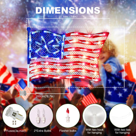 LAMPHOME outdoor patriotic window display lit at dusk enhances outdoor decor.