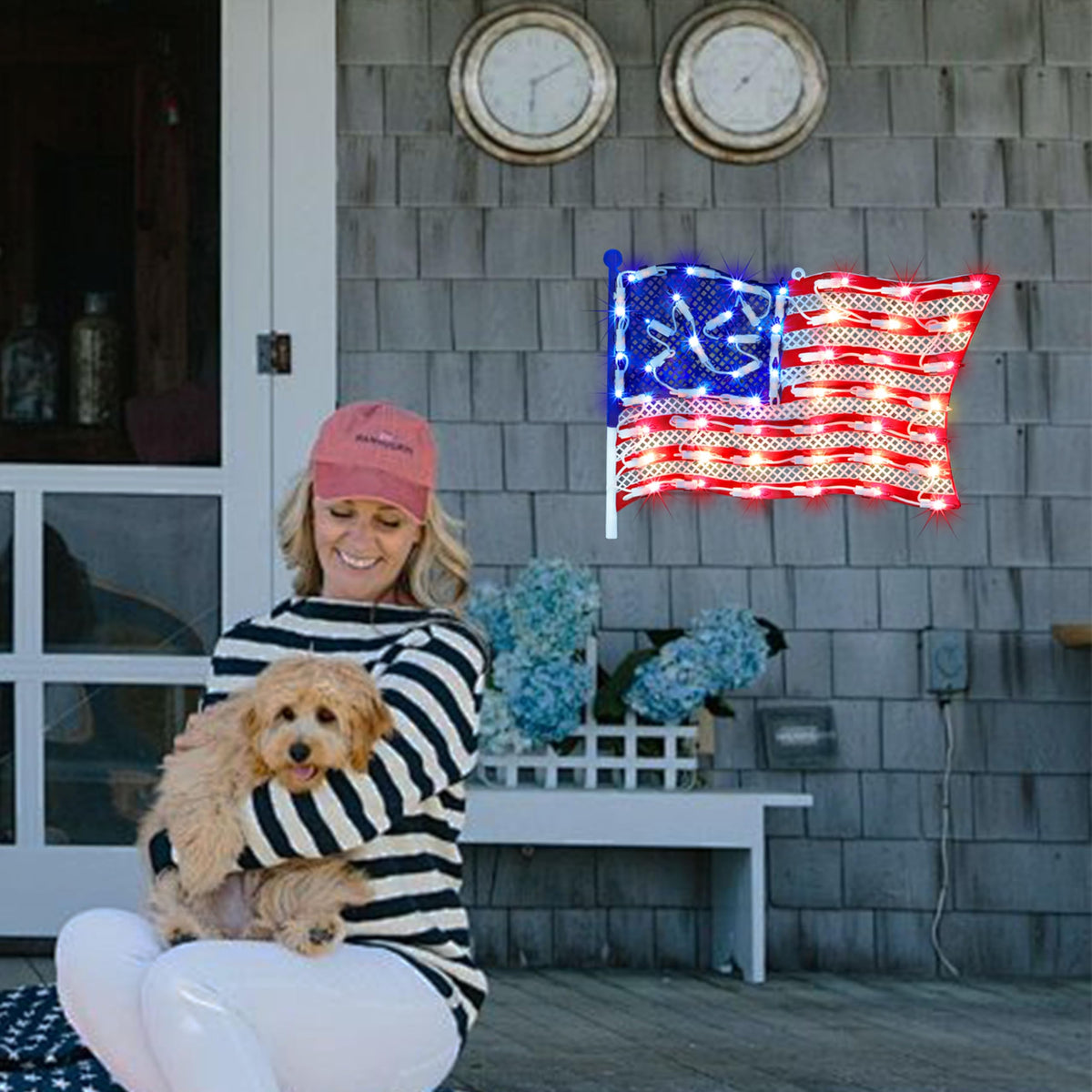 LAMPHOME patriotic window decor pairs with other lights for full holiday setup.