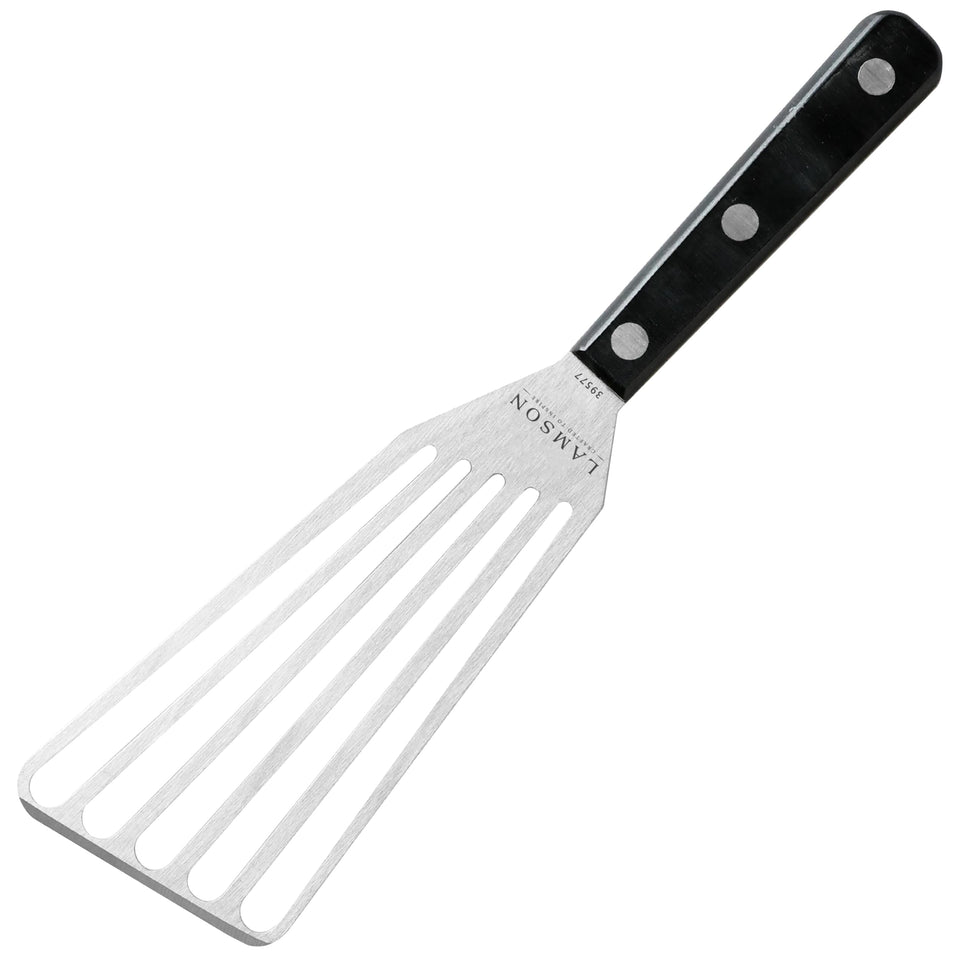 Lamson metal spatula slotted turner 3x6 head drains liquids while flipping vegetables