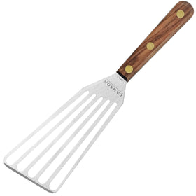 Lamson metal spatula slotted Turner with walnut handle for precise flipping.