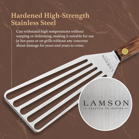 Lamson spatula with brass rivets demonstrates strong, lasting joints.