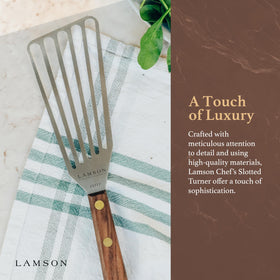 Lamson full-tang construction provides balanced, durable kitchen performance.