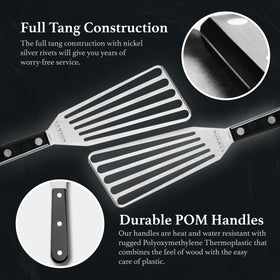Lamson slotted turner flipping fish fillet with control in action
