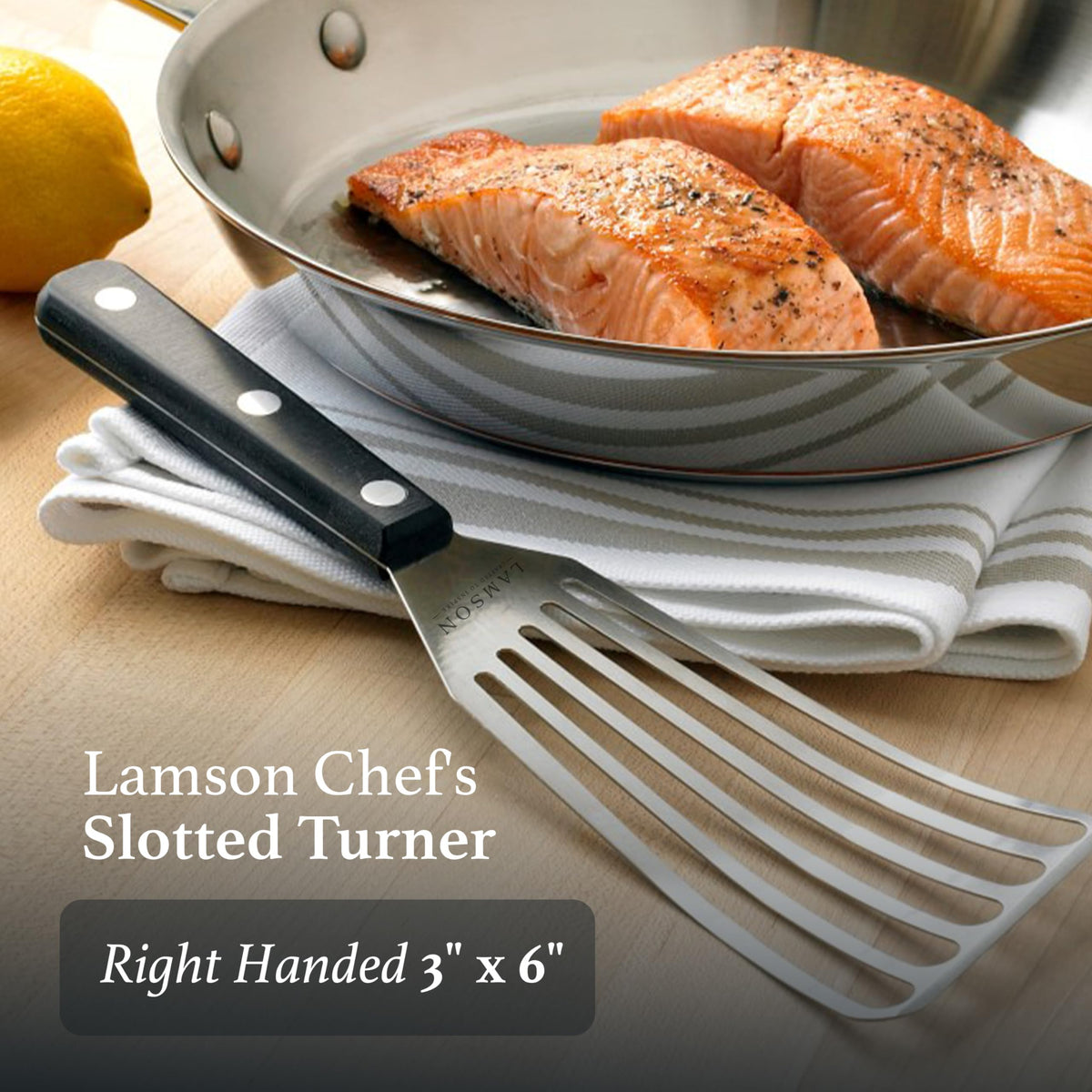 Lamson slotted turner riveted handle closeup showing durable construction