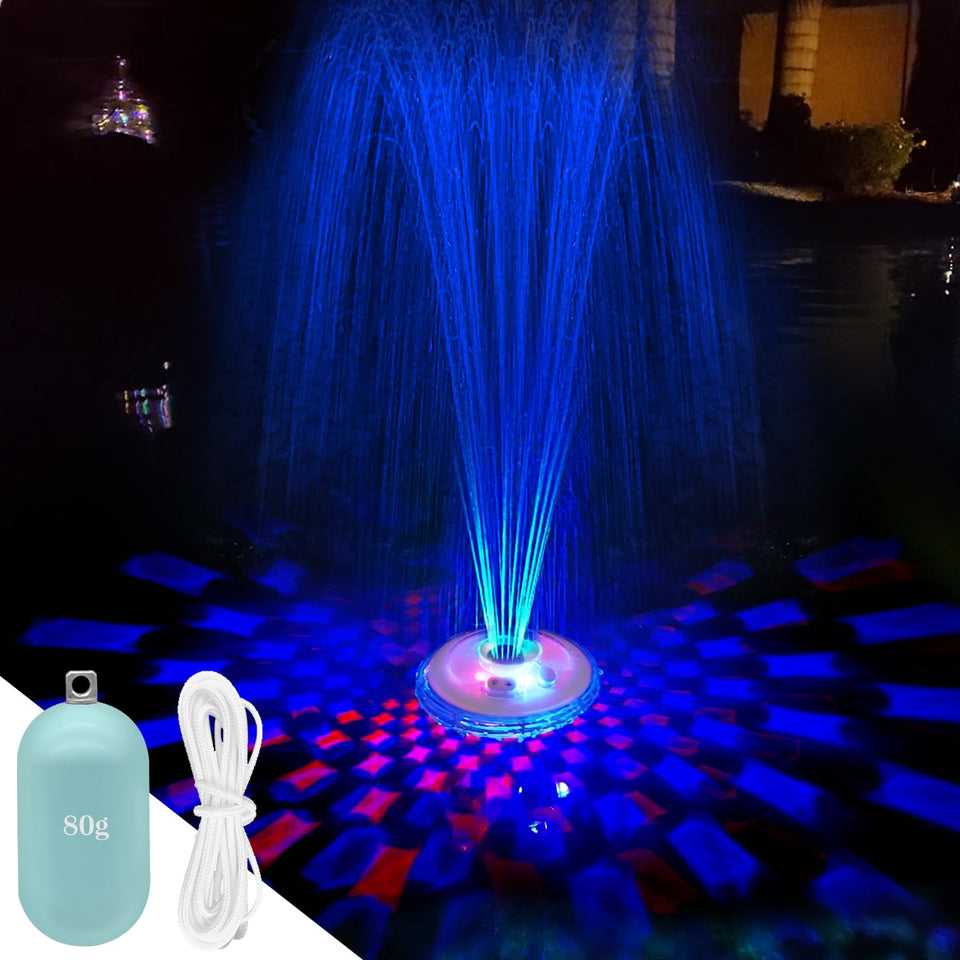 LanAqua floating pool fountain light show with colorful reflections for evening swims