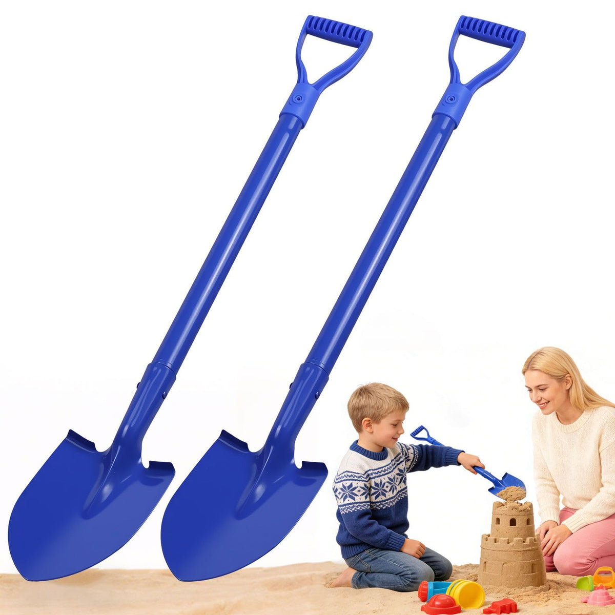 Lanathel 2-pack metal beach shovels blue 27in for sturdy beach digging.