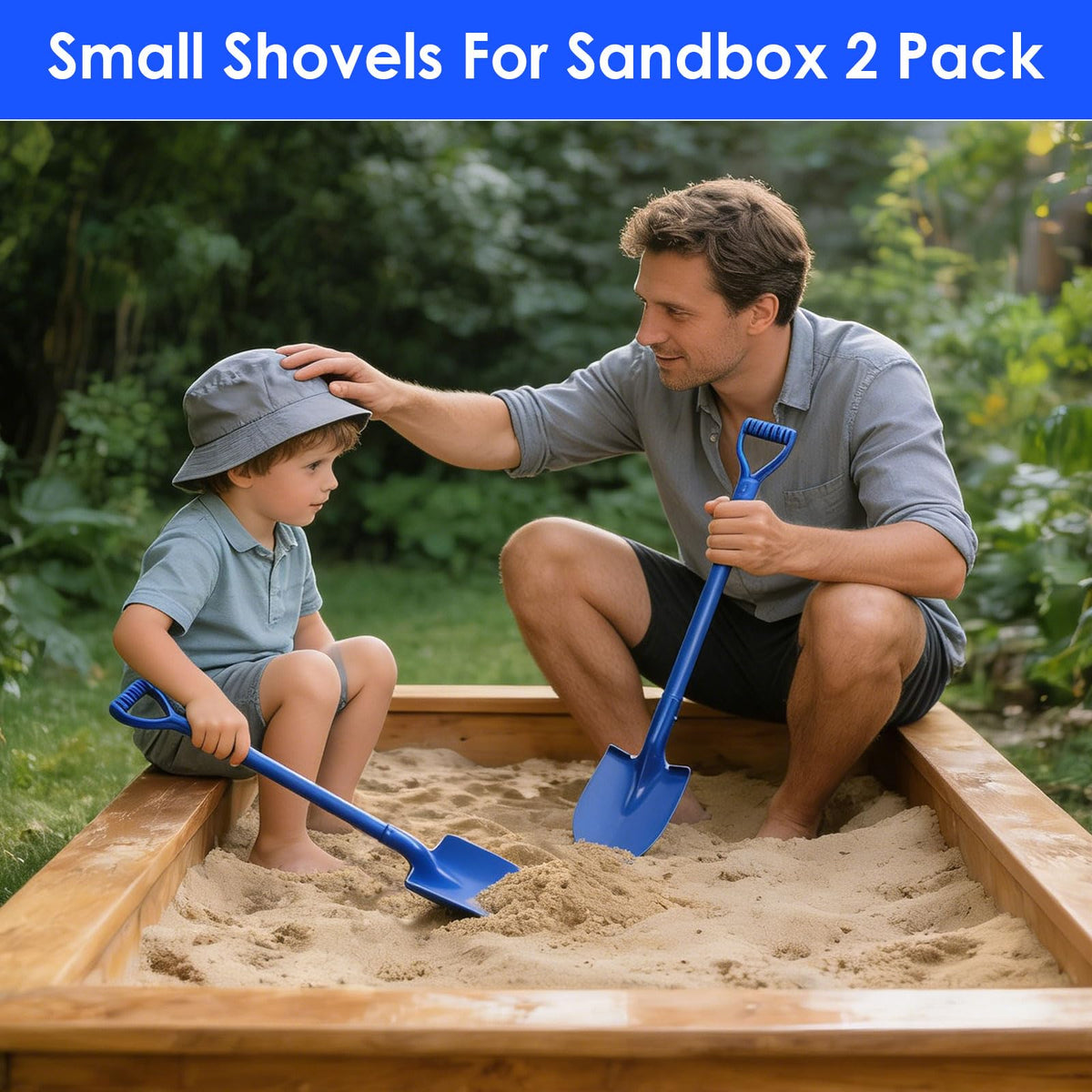 Lanathel blue beach sand shovel for kids on sunny days.