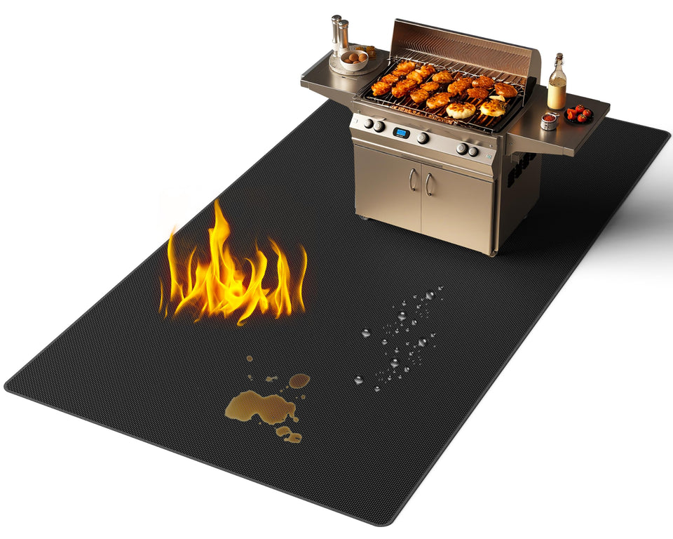 Lancryen thickened 31x48 inch under grill mat shields decks from embers and spills.