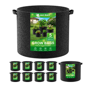 Land Guard 10-pack grow bags 5 gallon with sturdy nonwoven fabric for easy transport.