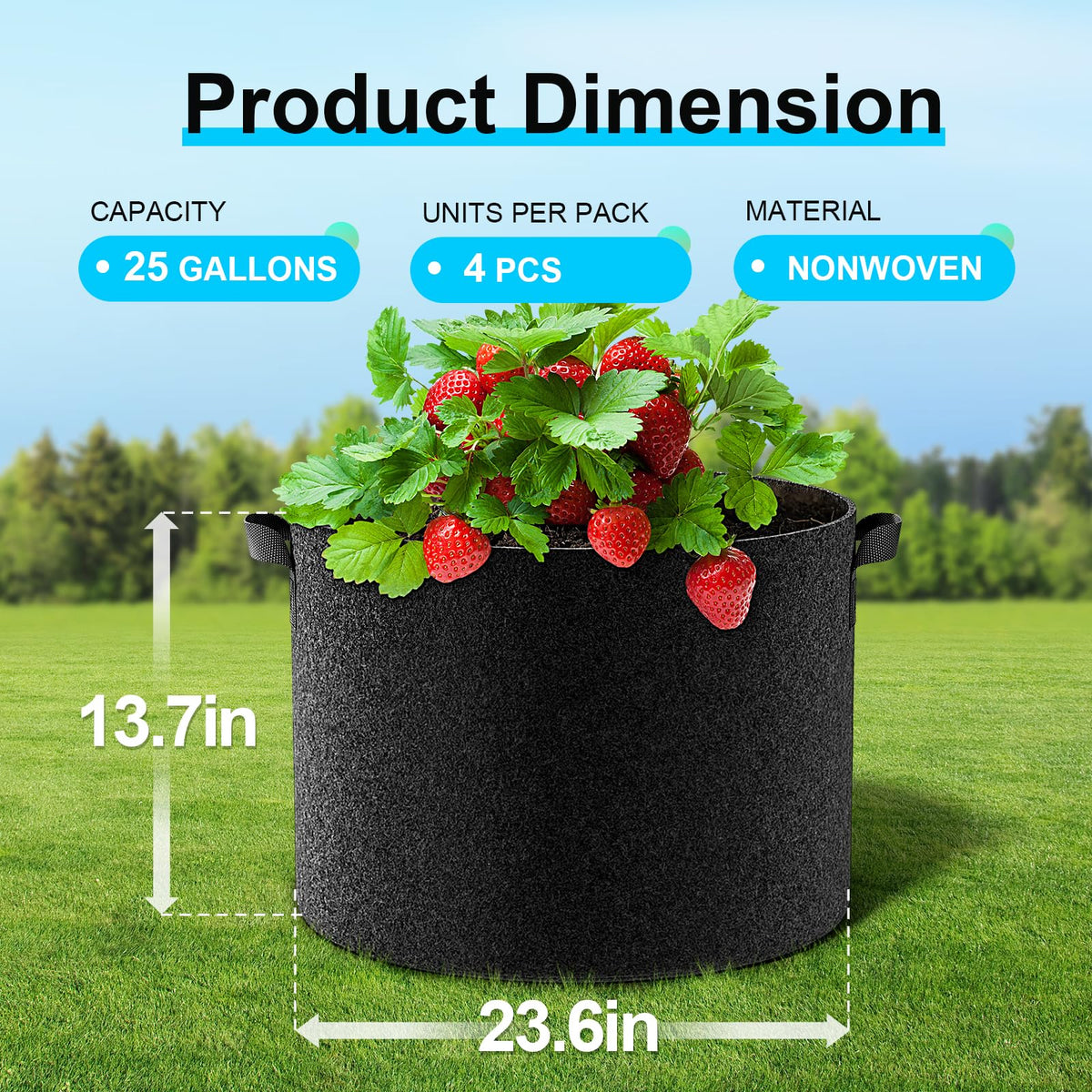 Land Guard 25-gallon thickened nonwoven bag with drainage for roots
