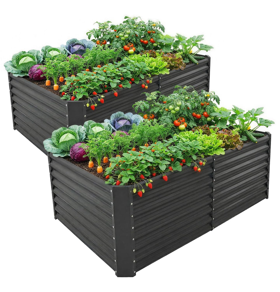Land Guard 2-pack 6x3x2 ft bed full view shows durable galvanized steel for long-lasting outdoor gardening